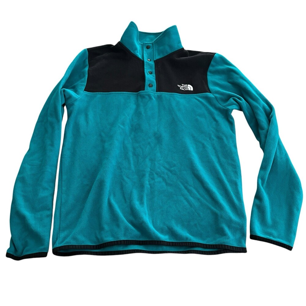 North Face TKA Mens S Blue Fleece Turtle Neck Sweatshirt 1/4 Snap Long Sleeve